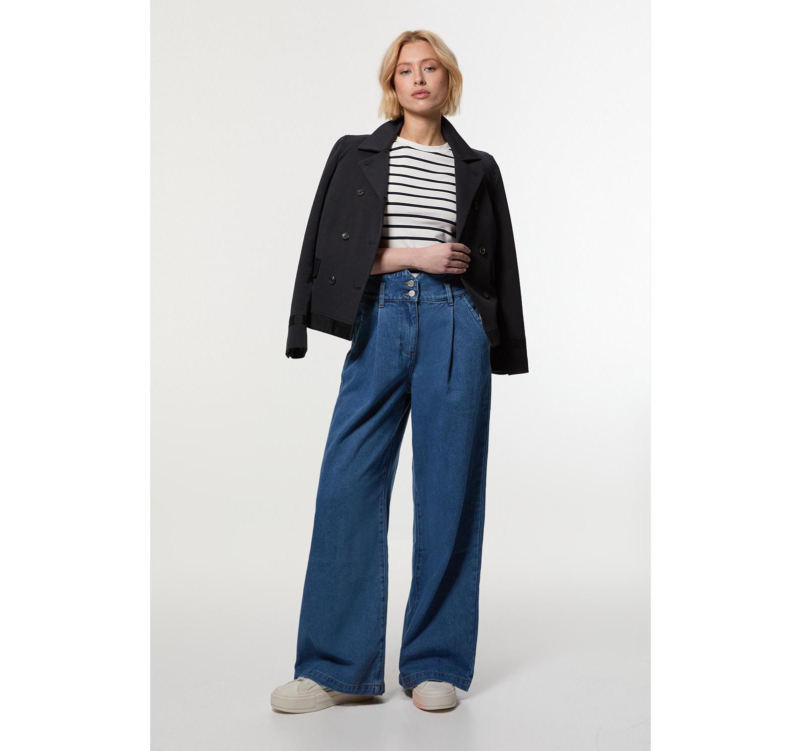 Karen Millen Women's High Waisted Denim Wide Leg Jeans