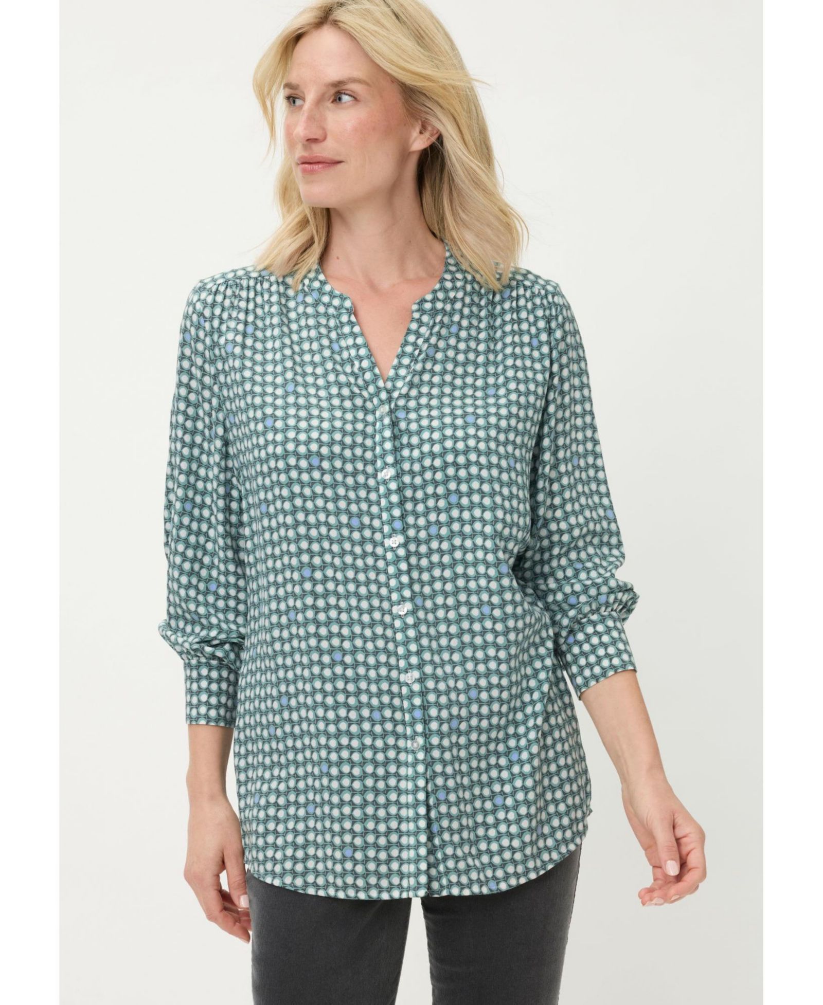 Olsen Женская рубашка с принтом в горошек Lightweight Dot-Print Button-Up