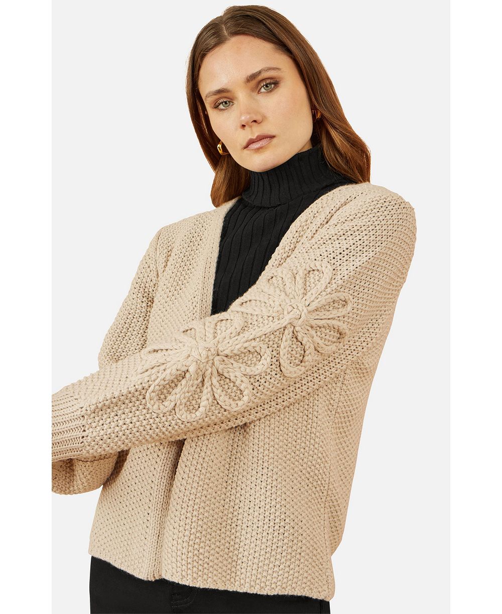 Yumi Women's Floral Sleeve Chunky Knit Open Front Long Cardigan Sweater