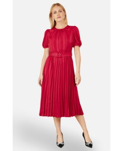 Женское миди-платье Yumi Striped Satin Stylish Belted Partywear