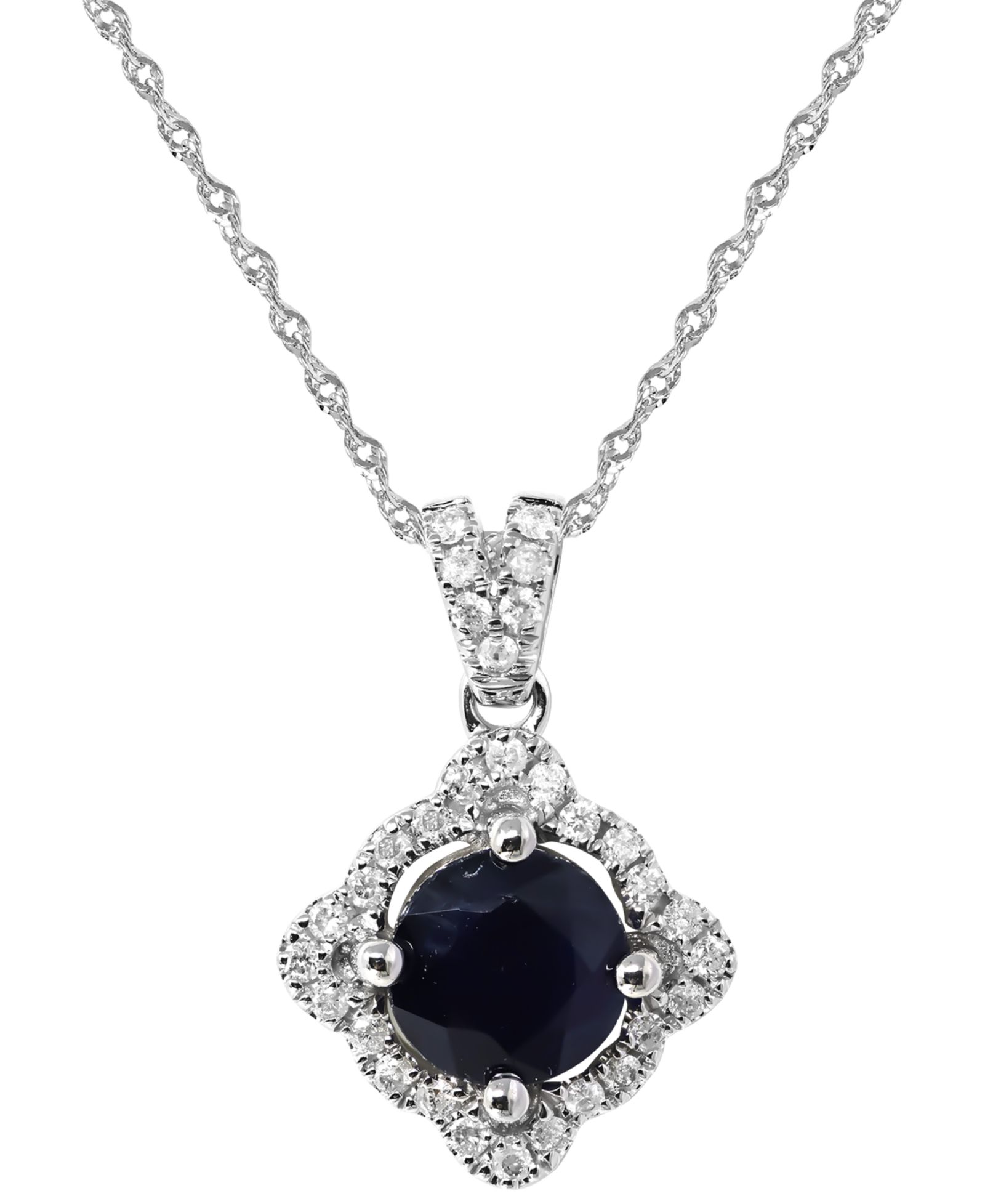 Macy's Sapphire (1 ct. t.w.) & Diamond (1/6 ct. t.w.) Pendant Necklace in 14k White Gold