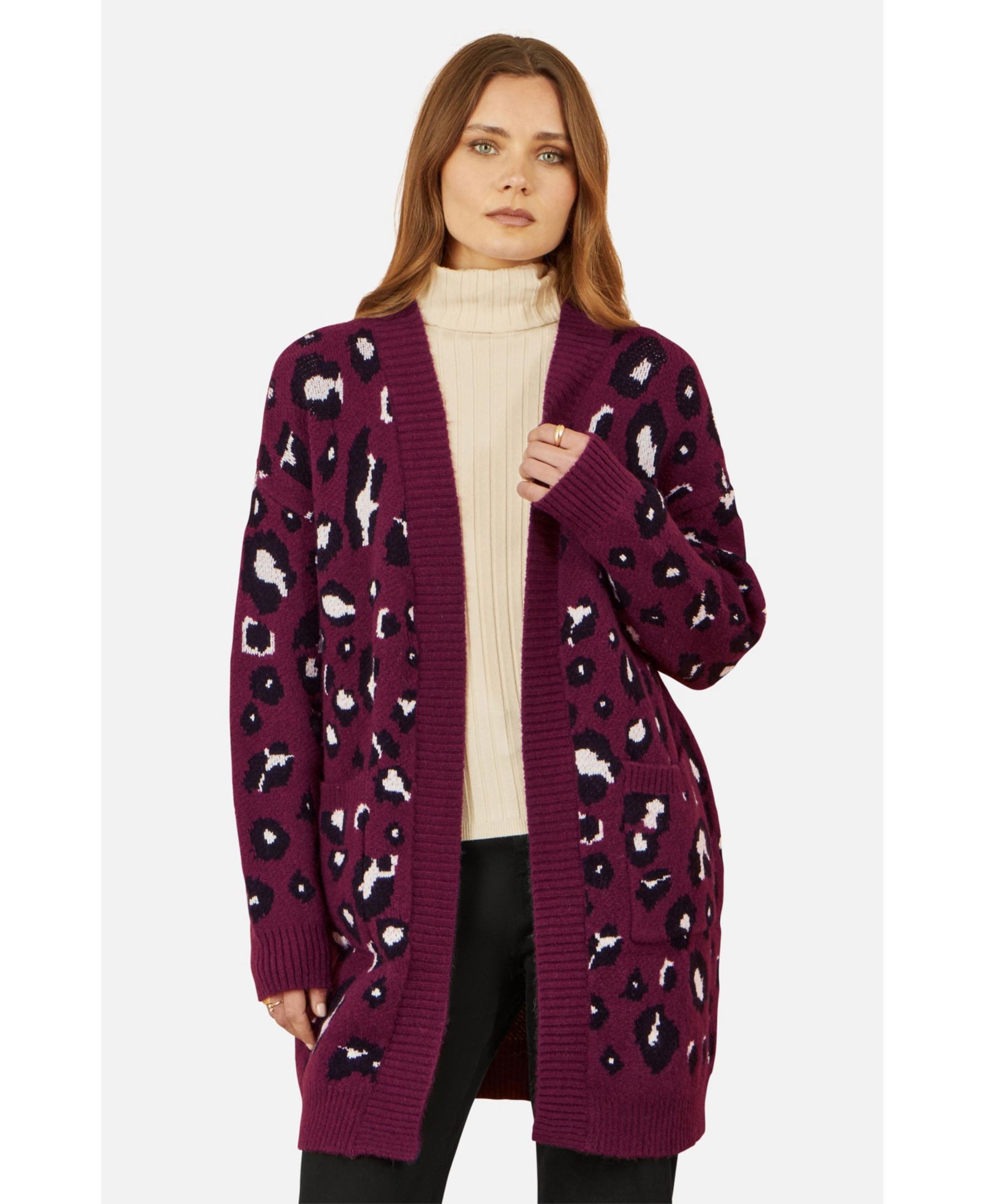 Yumi Women's Animal Intarsia Long Cardigan
