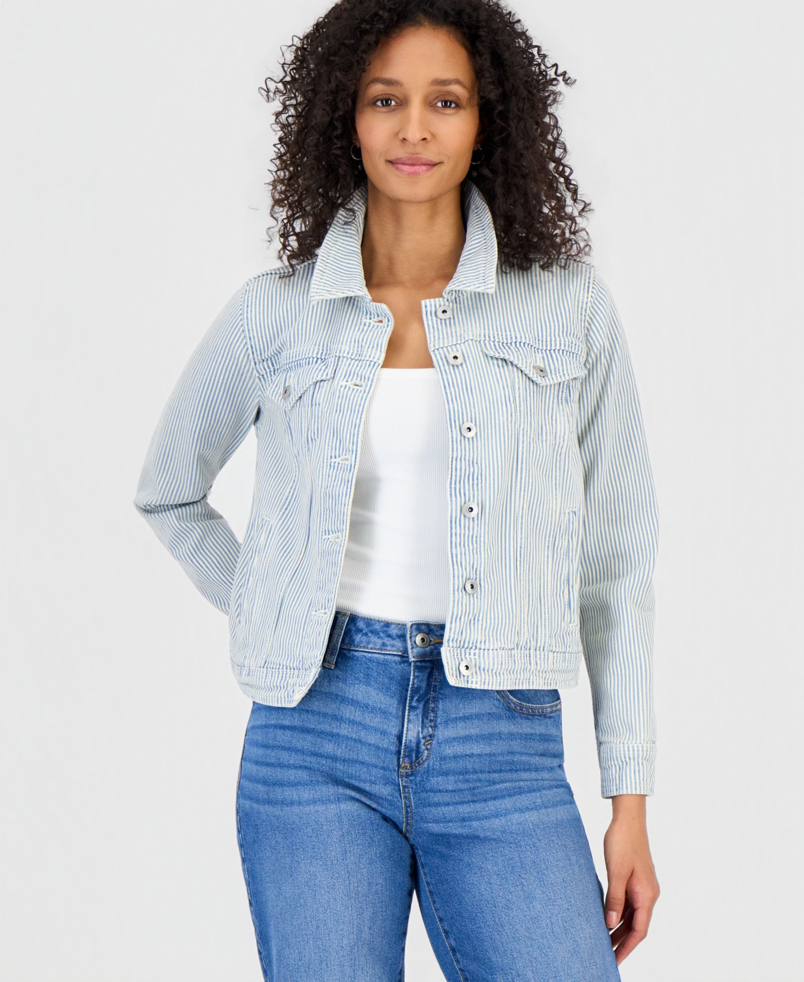 Style & Co Petite Striped Denim Jacket, Macy's Exclusive