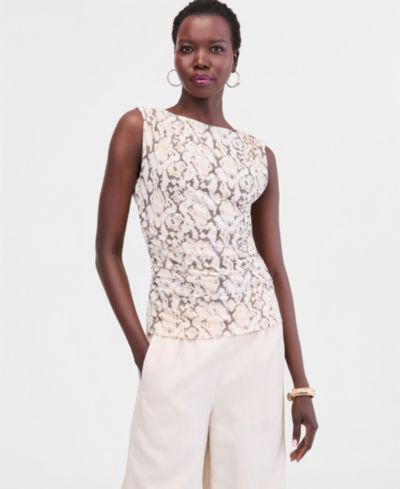 I.N.C. International Concepts Женский сетчатый топ Printed High-Neck Ruched Tank