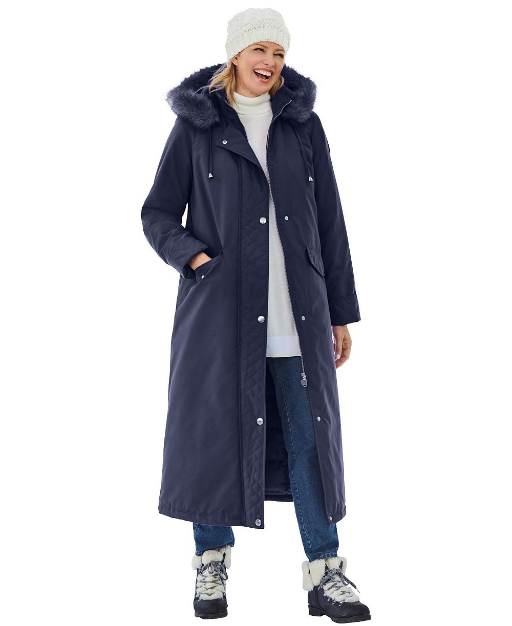 Woman Within Women's Plus Size Long Hooded DTM Faux Down Parka Coat