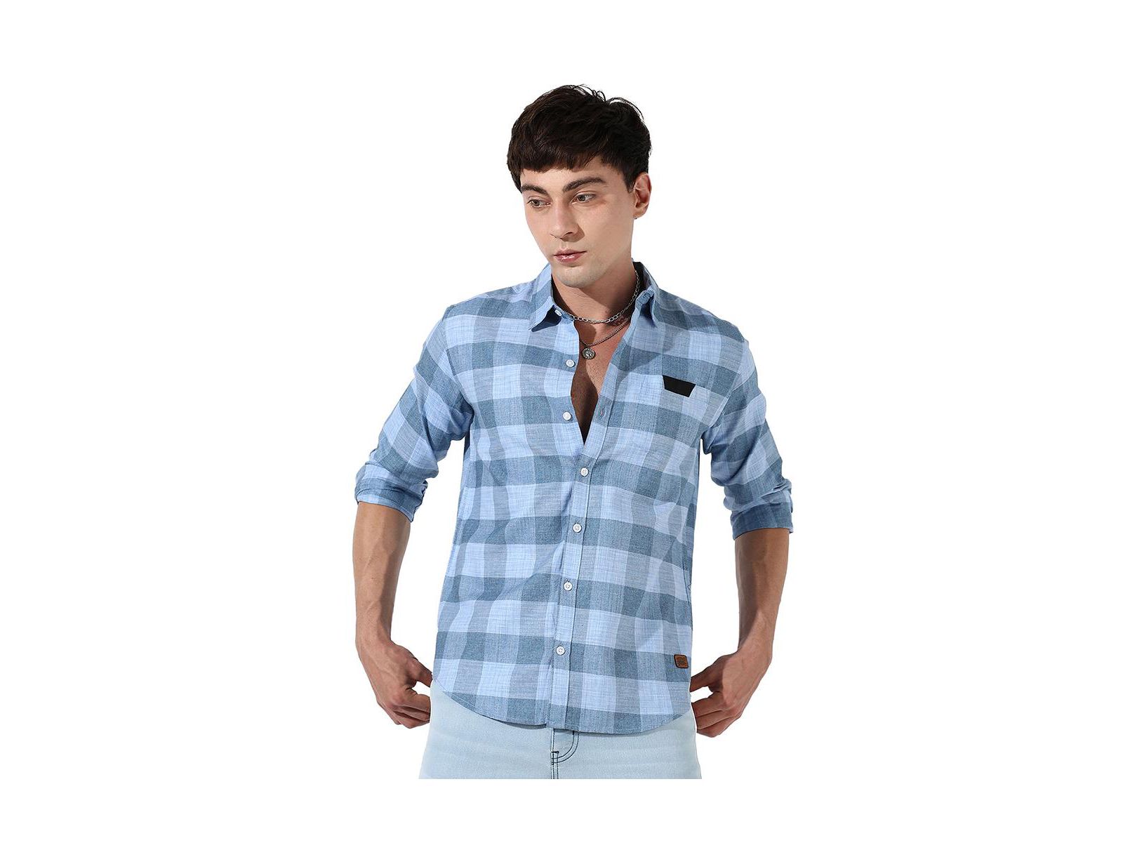Cahoot Men's Campus Sutra Cotton Blue Checks Shirt