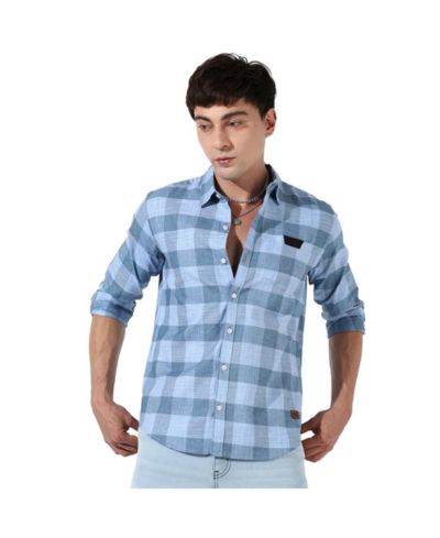 Cahoot Men's Campus Sutra Cotton Blue Checks Shirt