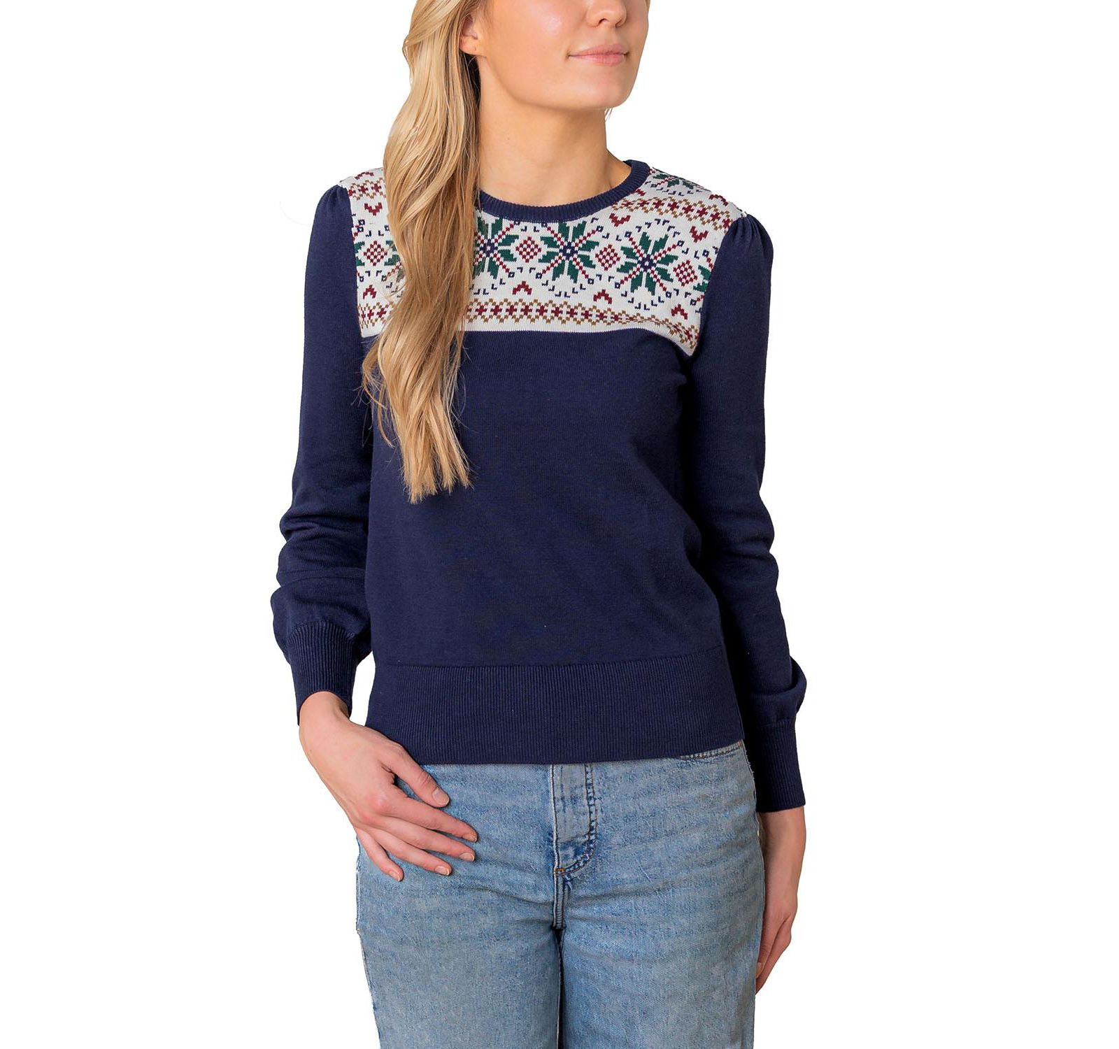Hope & Henry Женский свитер с рукавами-фонариками из органического хлопка Fair Isle