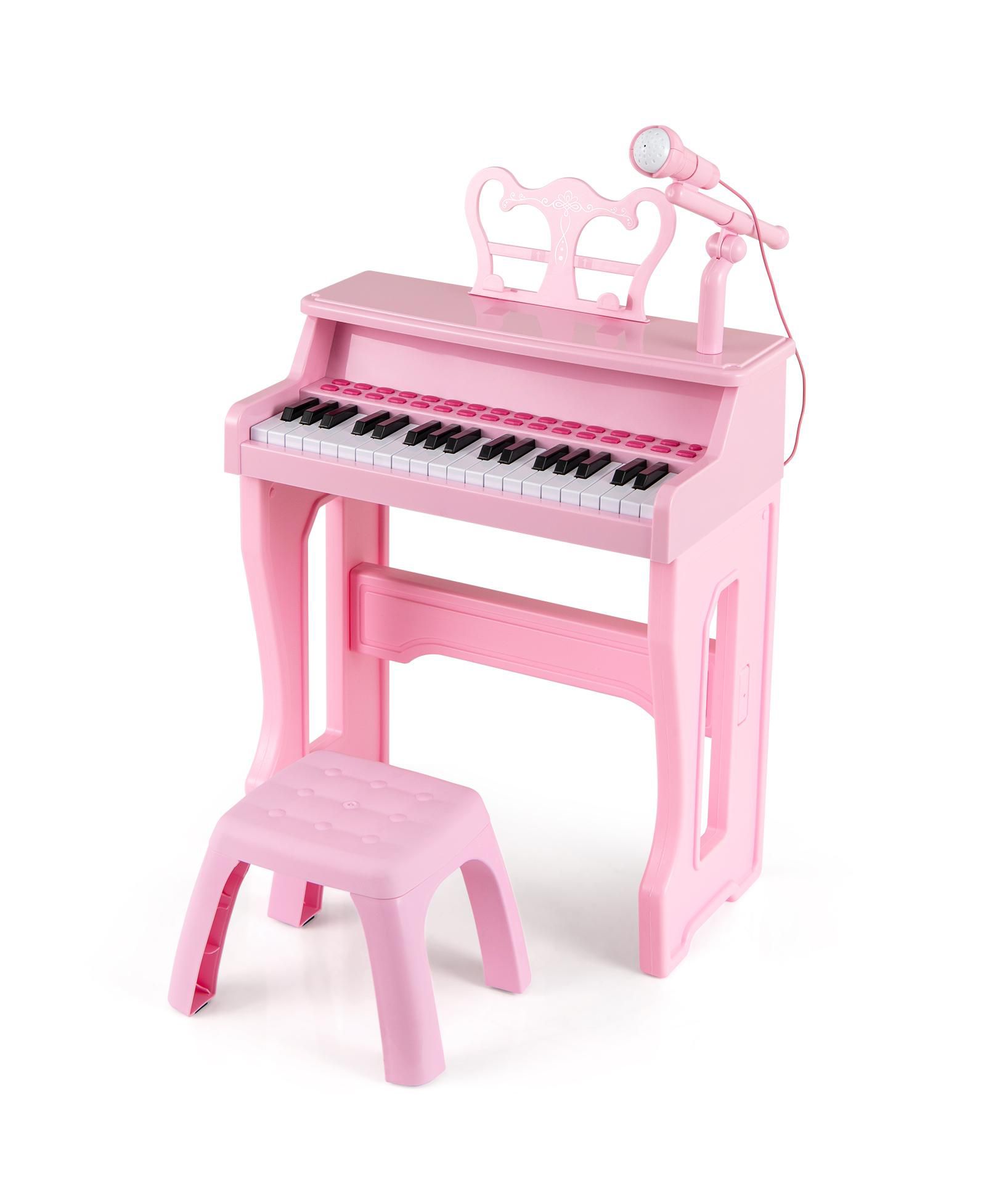 37 Key Kids Piano Keyboard Set with Microphone Stand and Stool