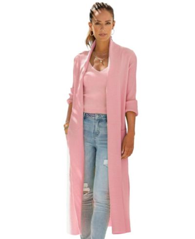 LASCANA Women's Long Knit with Pockets Ribbed Cardigan