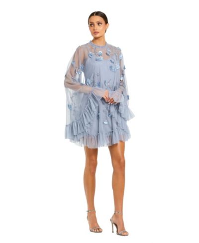 Платье Mac Duggal Women's Embellished Long Sleeve Trapeze с рюшами