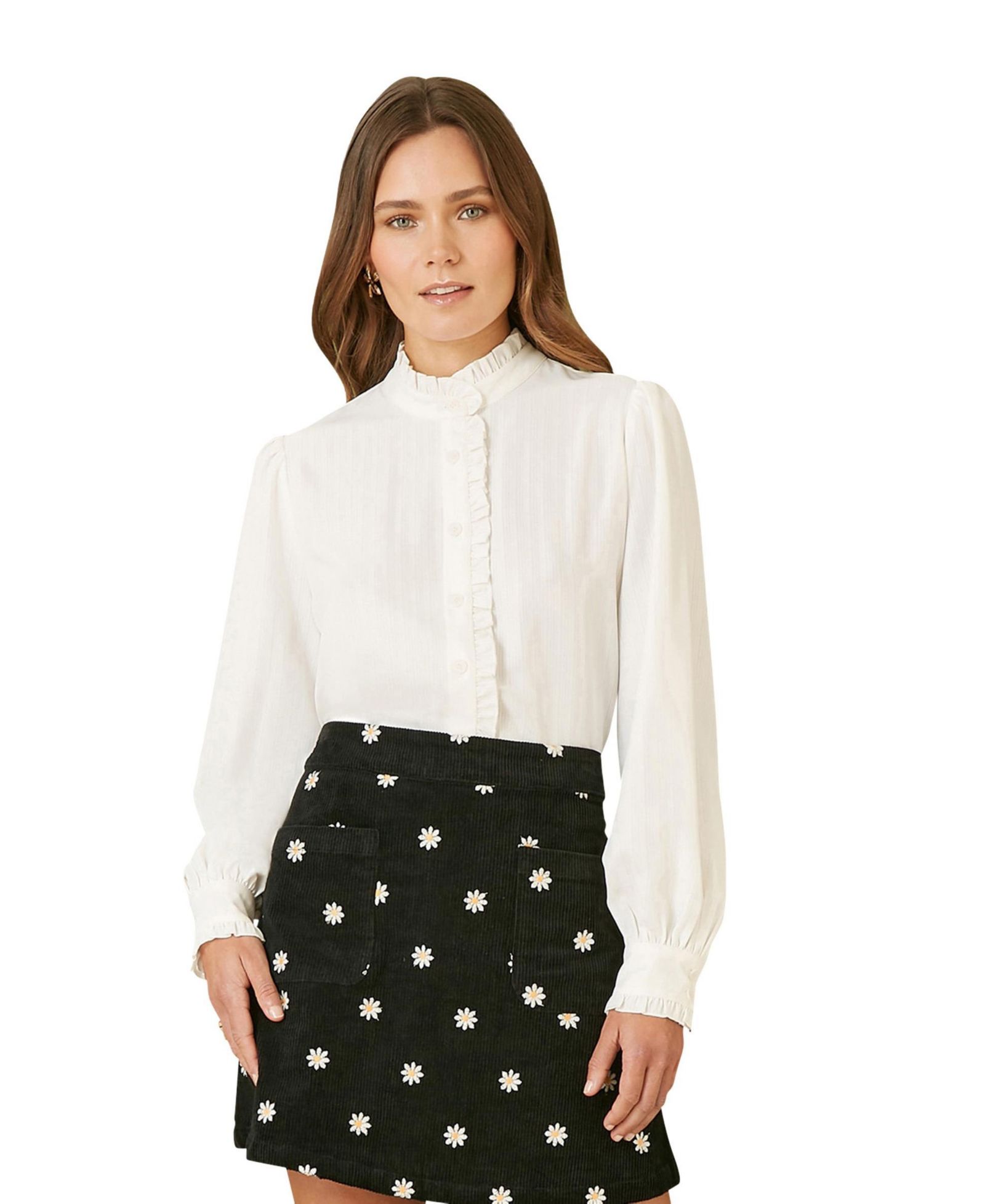 Yumi Women's Frill High Neck Shirt