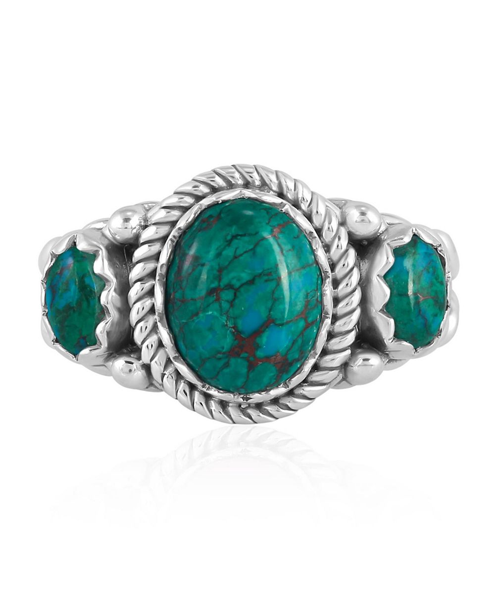 Кольцо American West Jewelry Sterling Silver Chrysocolla 3-Stone, Sizes 5 to 11