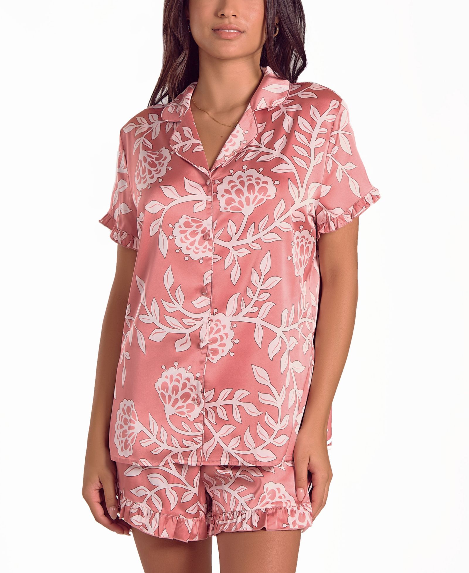 iCollection Women's Floral Stretch Woven Short-Sleeve Pajama Set