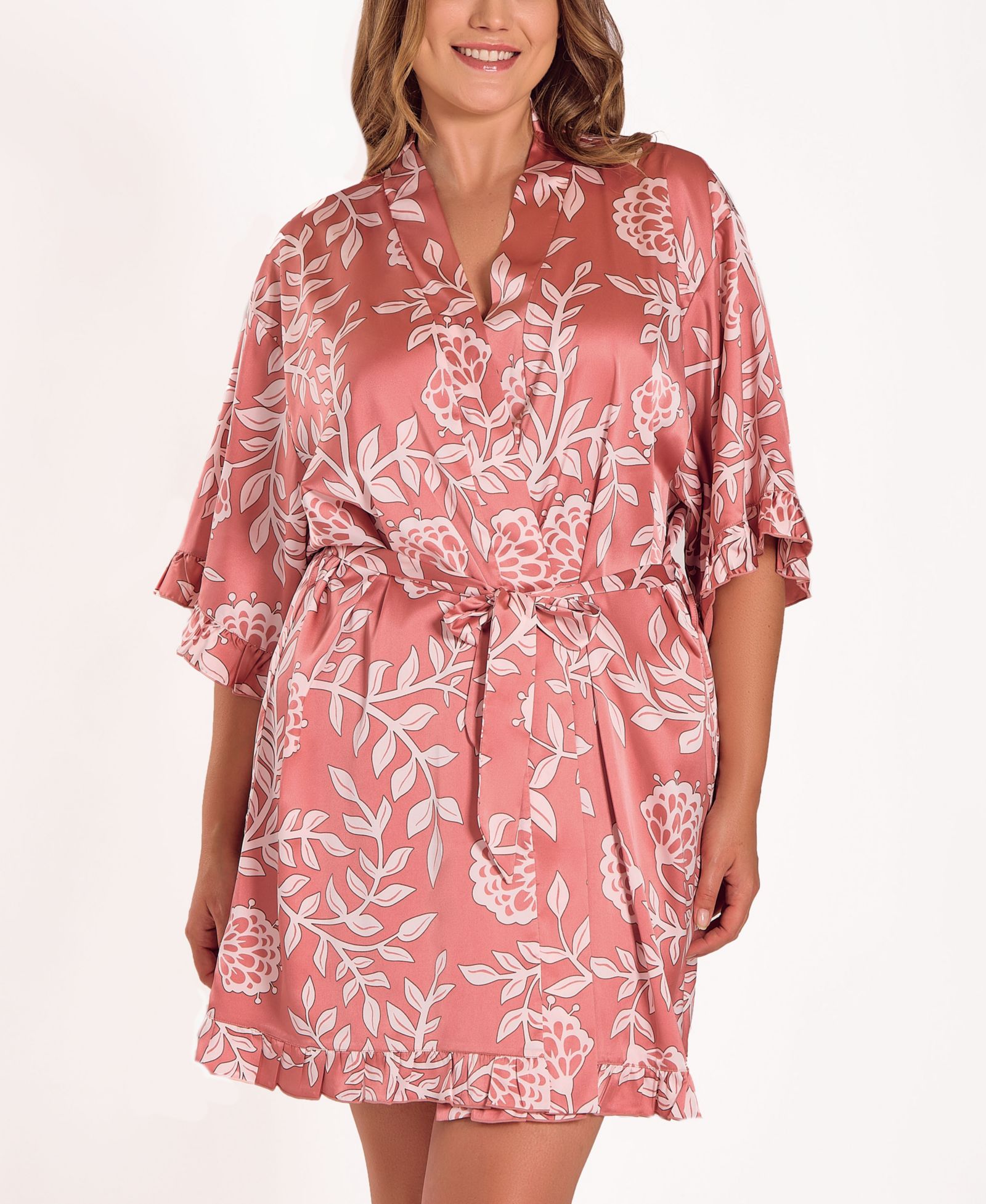iCollection Plus Size Роба с цветочным принтом и длинным рукавом