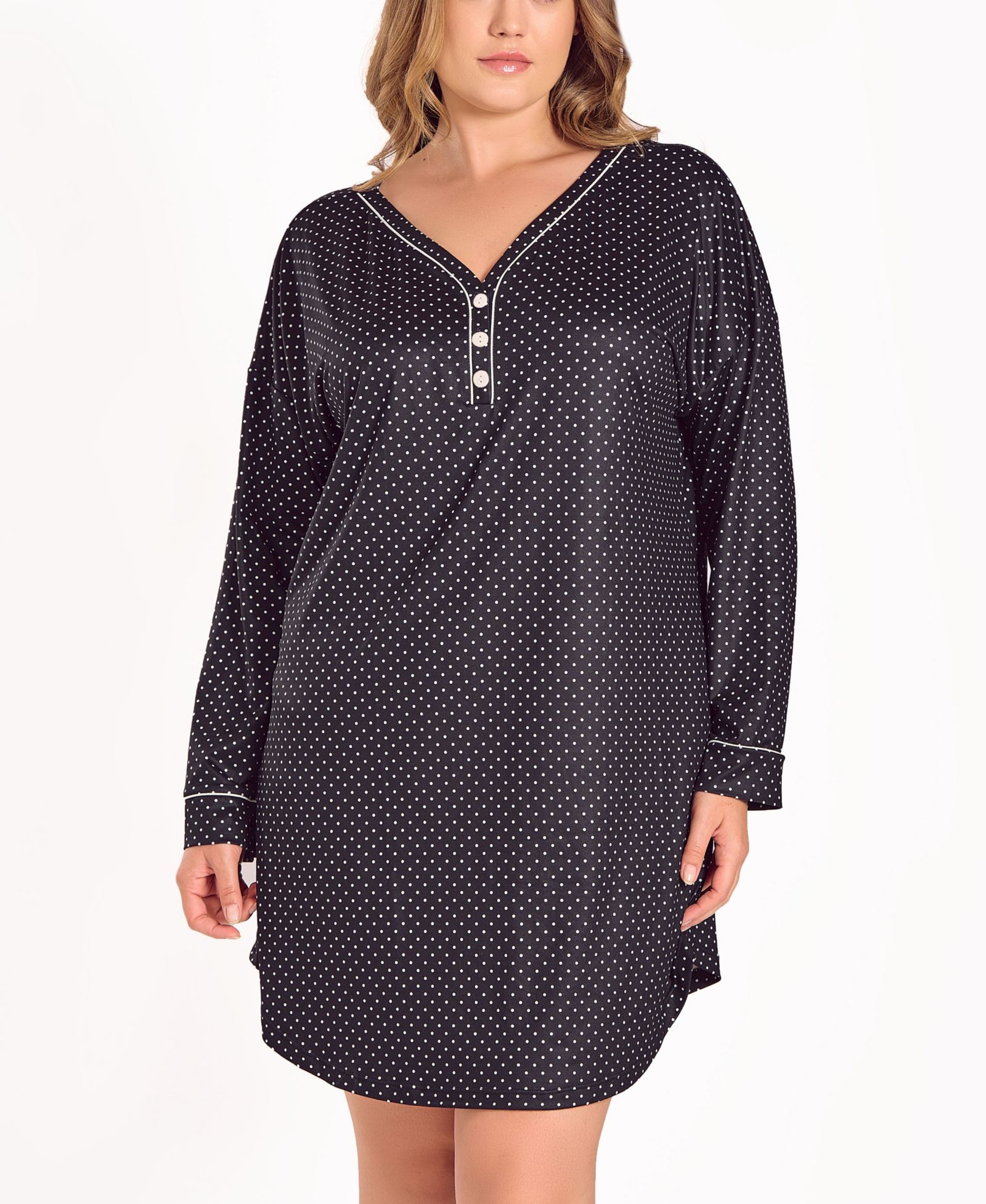 Длинная ночная рубашка iCollection Plus Size из микрофибры с эффектом ворсистости