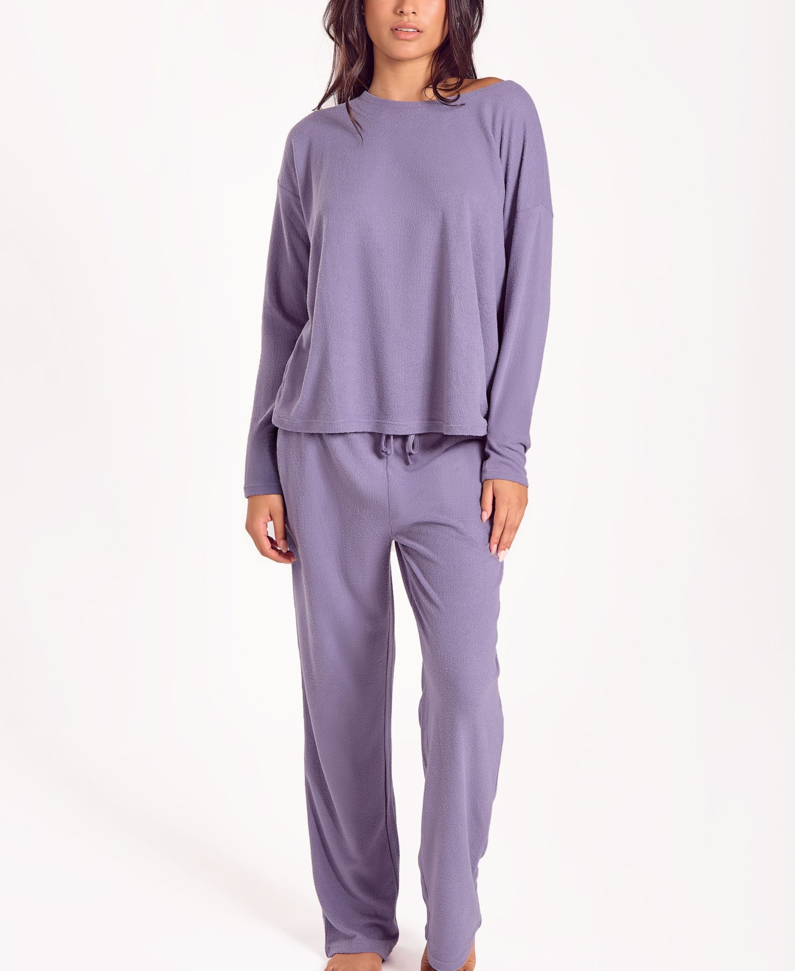 iCollection Women's Baby Waffle Stretch Knit Long-Sleeve Pajama Set