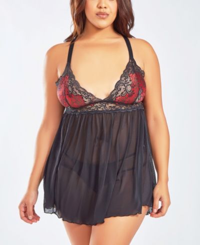 iCollection комплект нижнего белья Babydoll Lace Mesh Plus Size Soft Cup