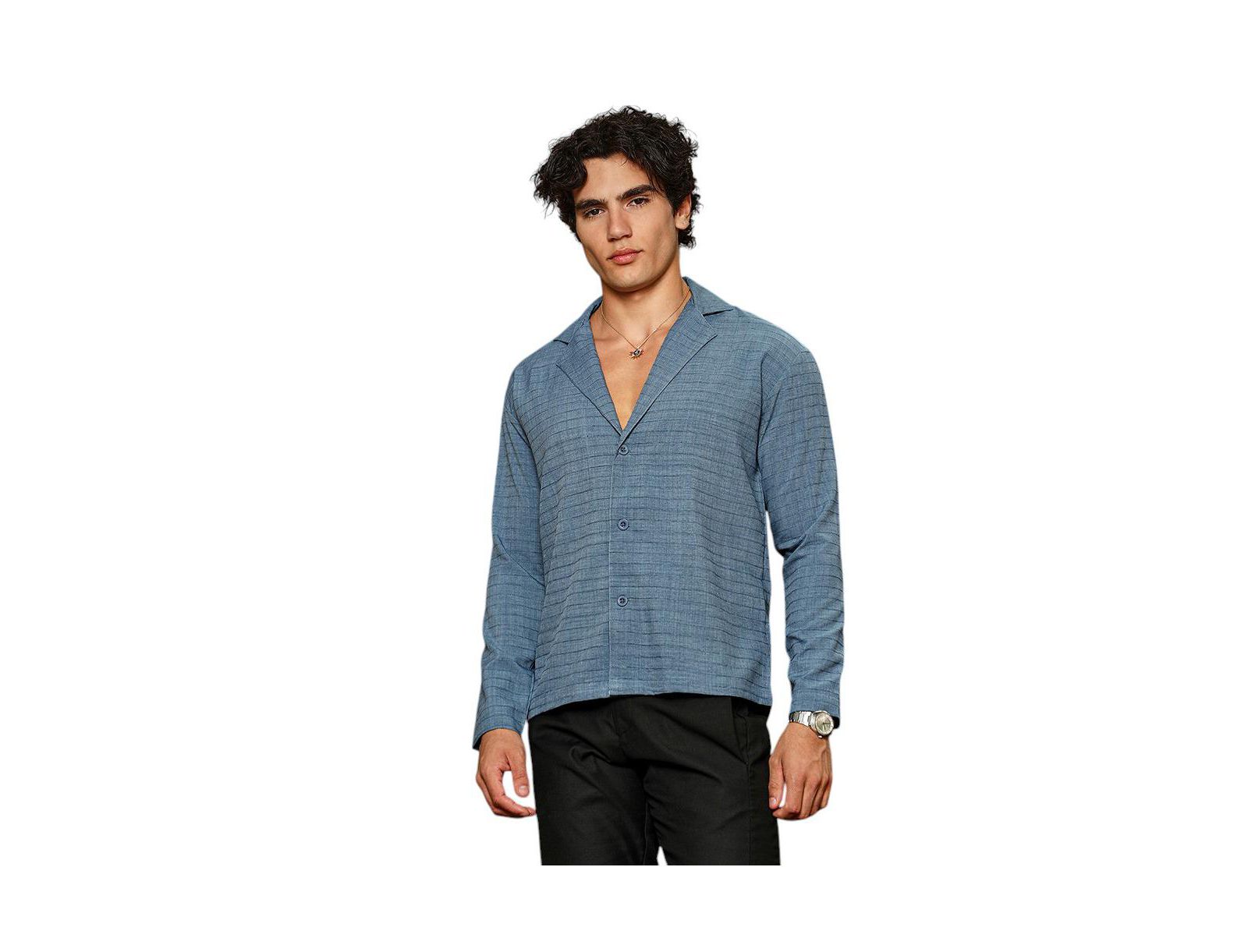 Campus Sutra Men's Azure Blue Striped Cuban Shirt