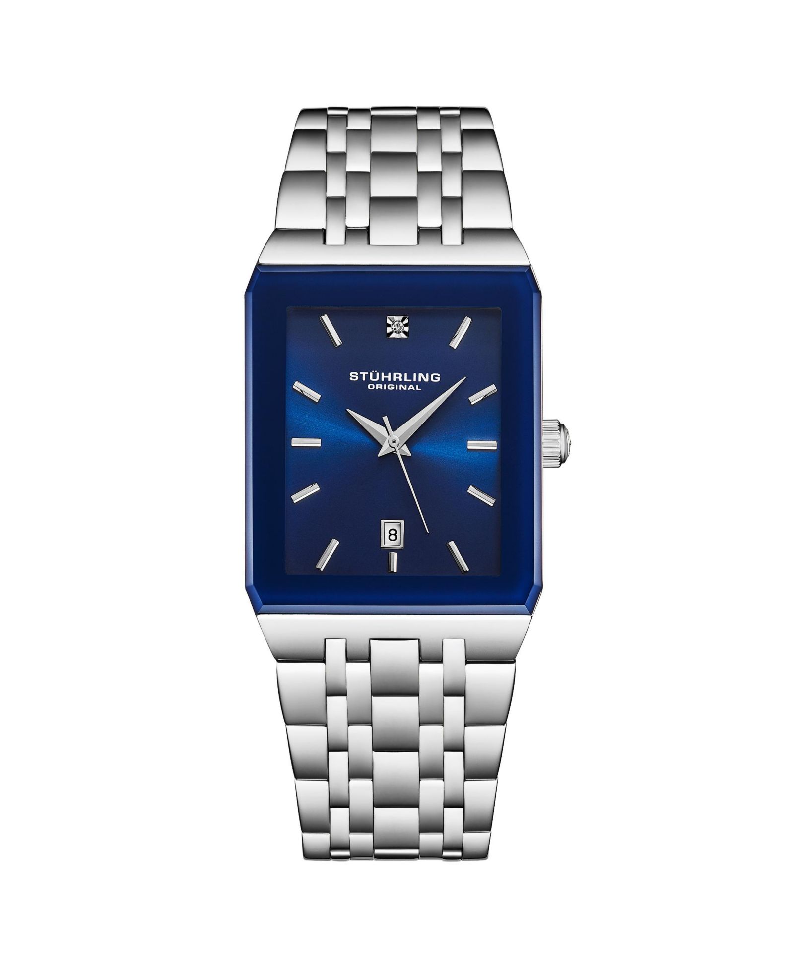 Часы Stuhrling 4084 Modern Rectangular Bracelet Watch - Sunray Dial, Date Display, Slim Stainless Design