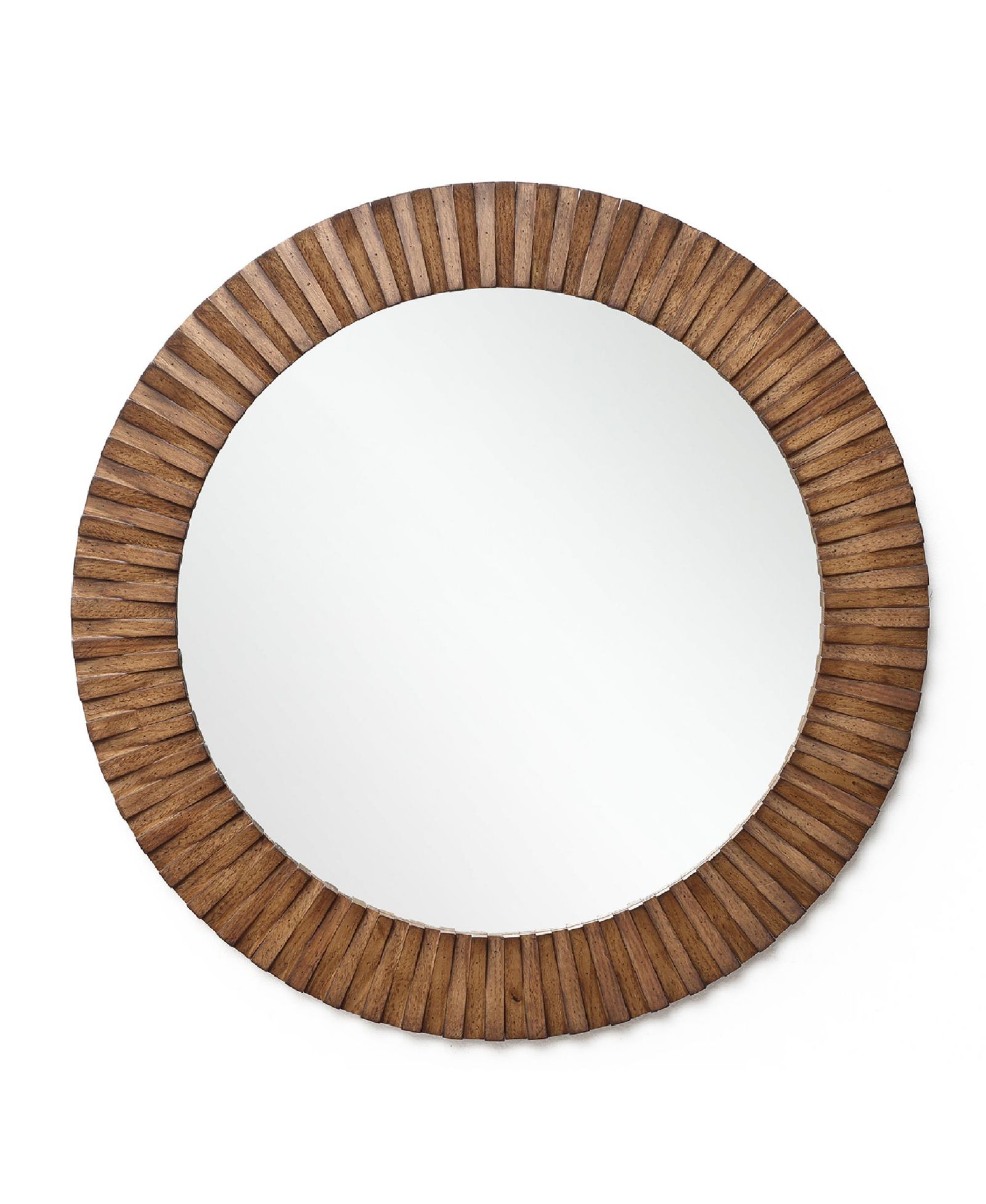 LuxenHome Rustic Oak Wood Textured Round Wall Mirror, 29” Decorative Home Accent