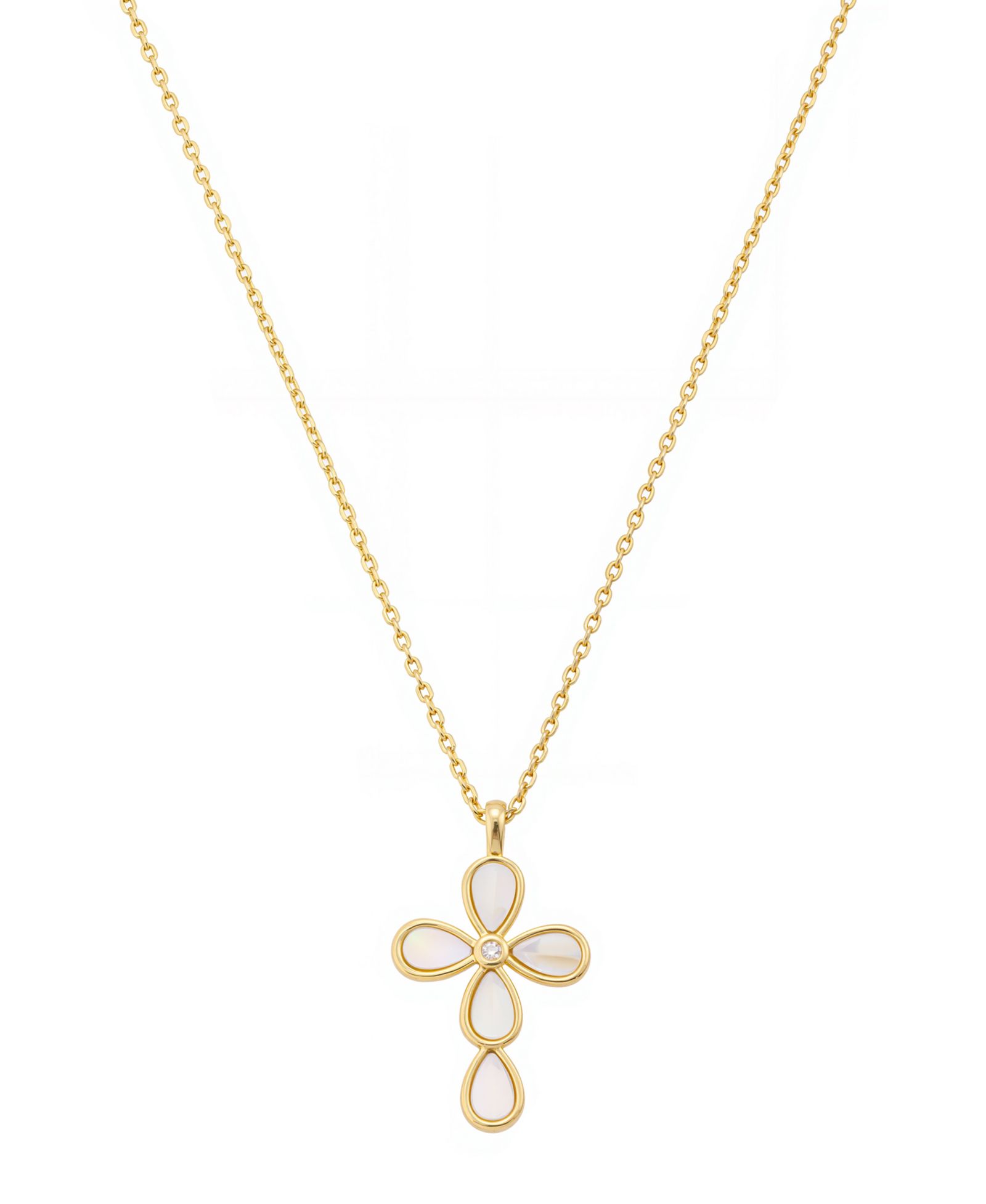 Unwritten Mother of Pearl Gold Plated Cross Pendant Necklace