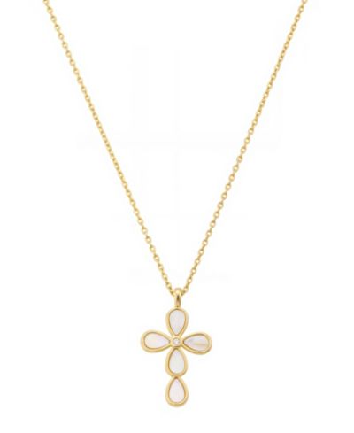 Unwritten Mother of Pearl Gold Plated Cross Pendant Necklace