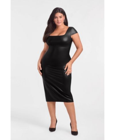 Женское платье миди, faux leather, с квадратным вырезом, облегающее