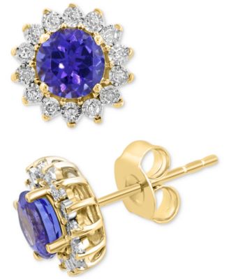EFFY® Tanzanite: (7/8 ct. t.w.) & Diamond (1/6 ct. t.w.) Halo Stud Earrings in 14k White Gold or Two Tone Gold