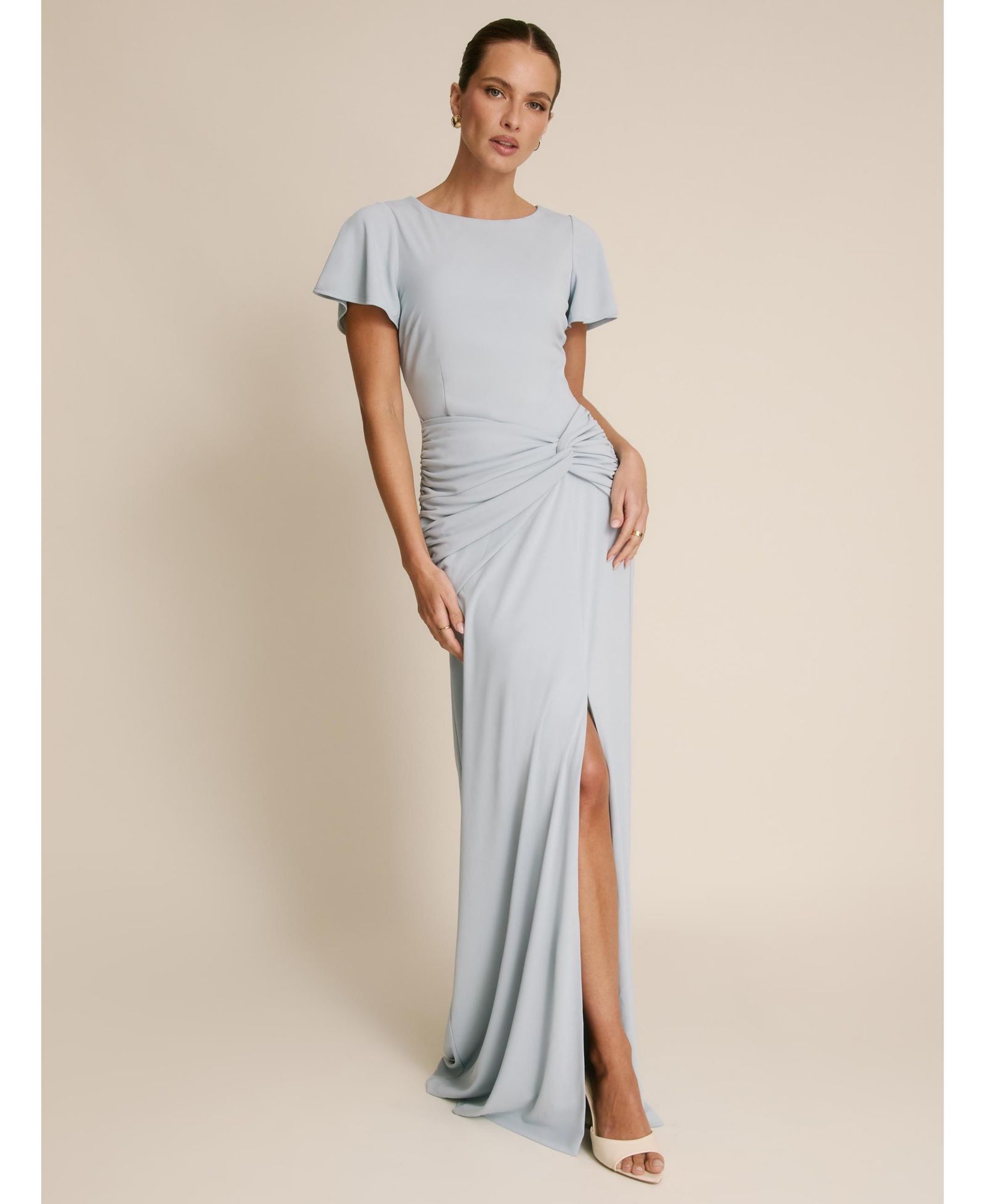 Six Stories Women's Knot Panel Flutter Sleeve Stretch Dresses