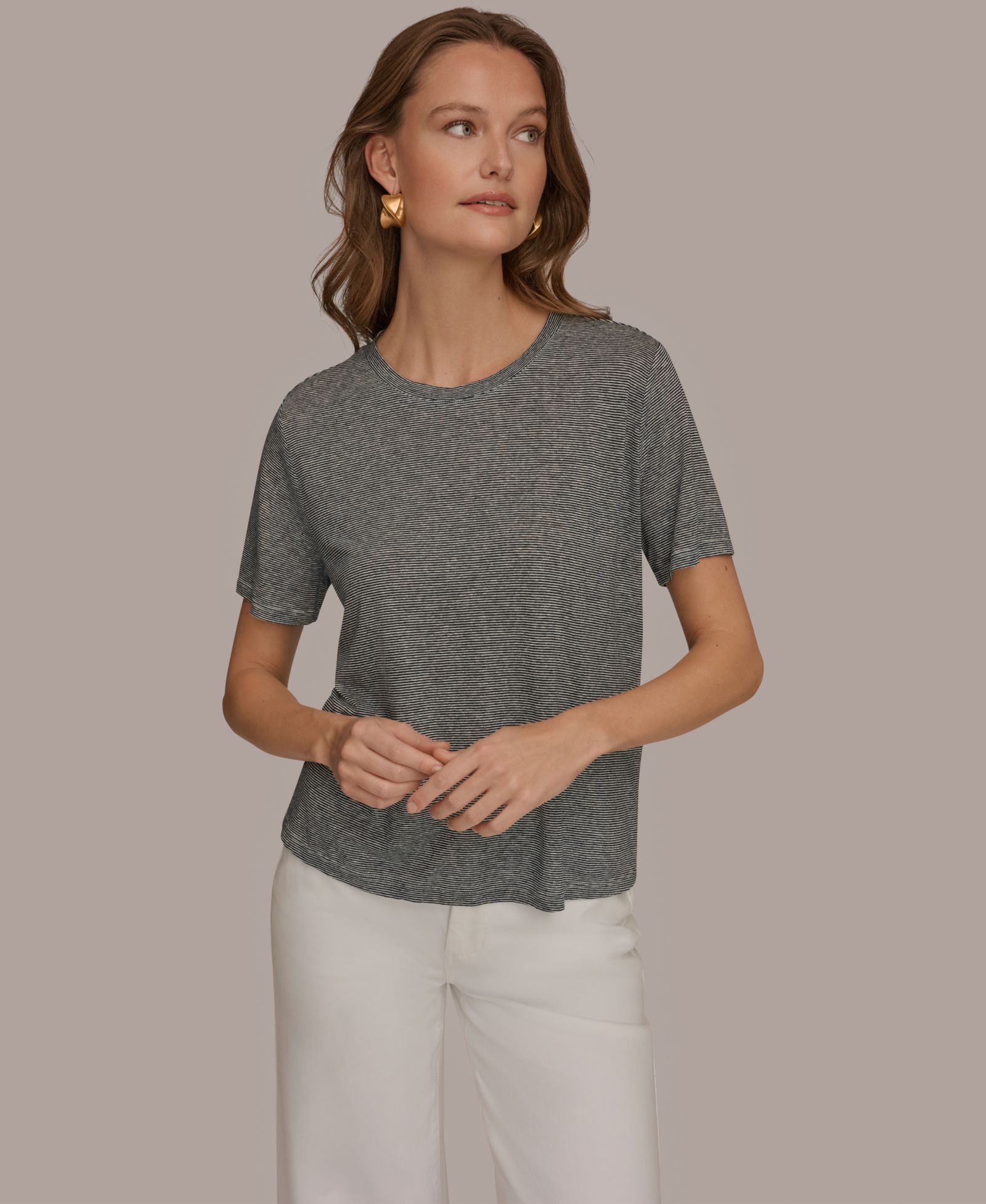 Donna Karan Weekend Women's Linen Jersey Striped T-Shirt