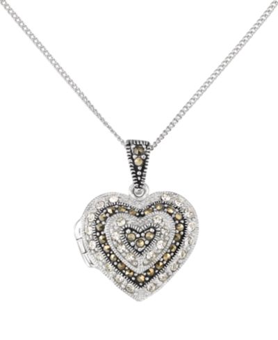 Macy's Marcasite и Crystal Heart Locket Pendant Necklace в Sterling Silver