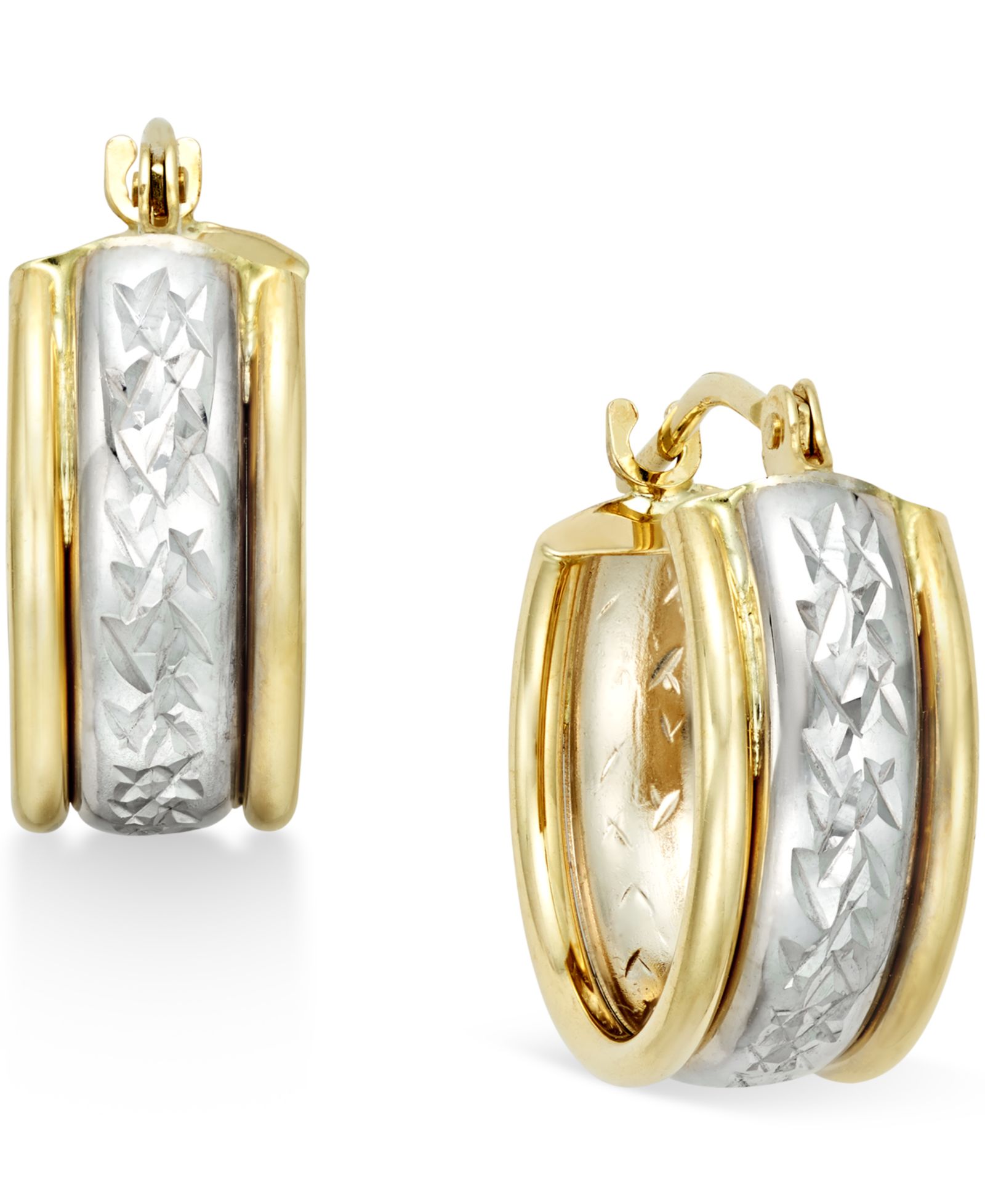 Diamond-Cut Hoop Earrings in 10k Two-Tone Gold