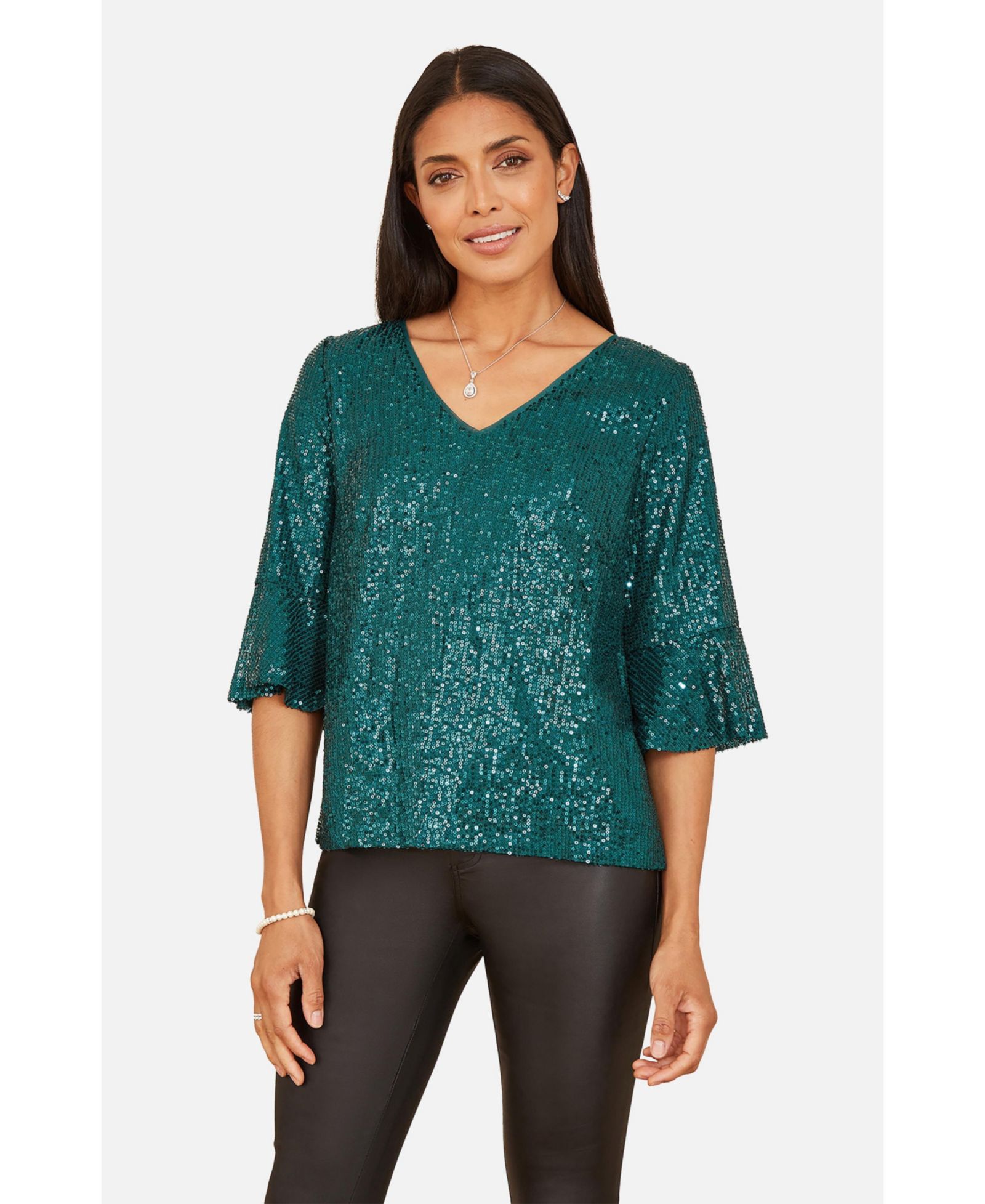 Топ Yumi Women's Fluted Sleeve Sequin