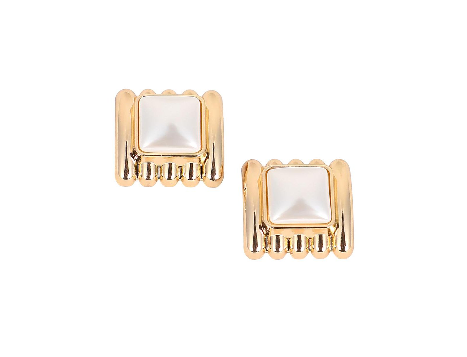 SOHI Gold Ribbed-Diane Stud Earrings