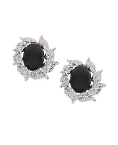 SOHI Metallic Silver Victorian Foliage Stud Earrings