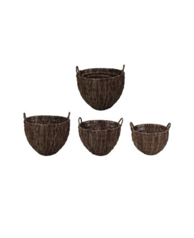 Storied Home 3-Piece Woven Banana Leaf Baskets with Handles, Natural