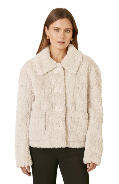 Yumi Women's Textured Faux Fur Jacket