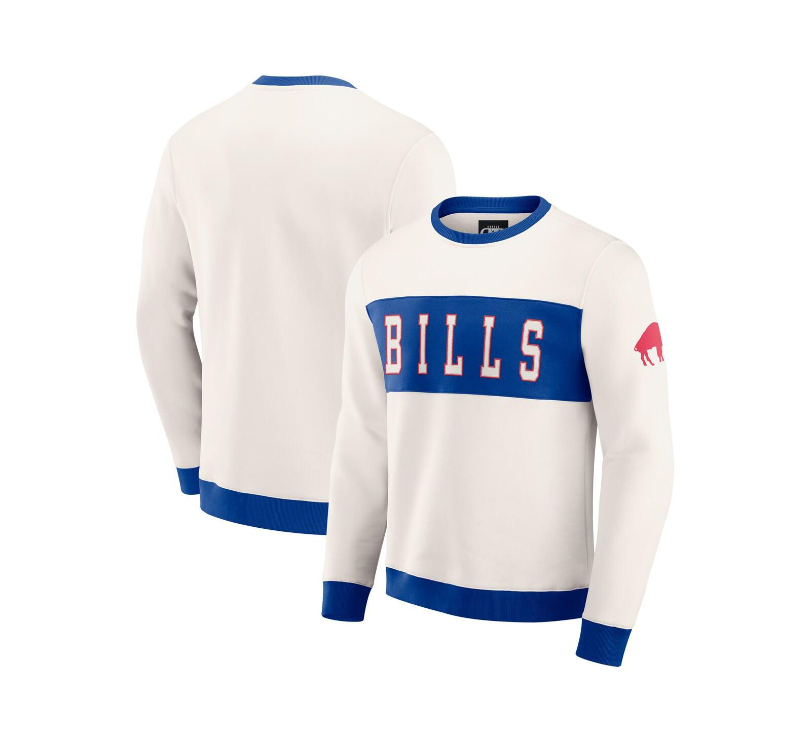 Fanatics Men's Cream Buffalo Bills Color Block Pullover Sweatshirt