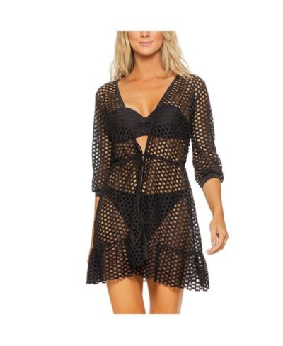 Guria Beachwear Women's Lattice Front Tie Ruffle Hem Cover-up
