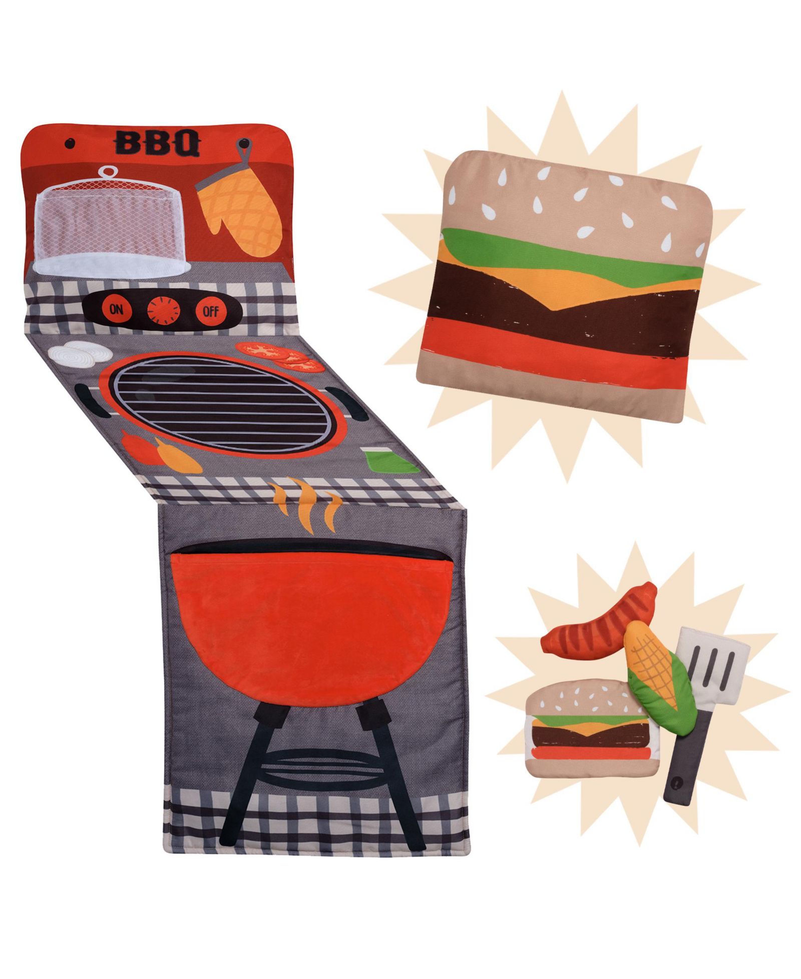 Lambs and Ivy Interactive 2-n-1 Soft Toddler Hamburger/Barbeque Pillow Play Set