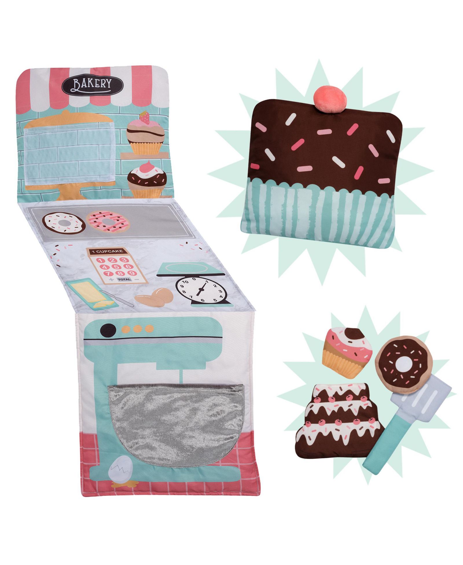 Lambs and Ivy Interactive 2-n-1 Soft Toddler Cupcake/Bakery Pillow Play Set