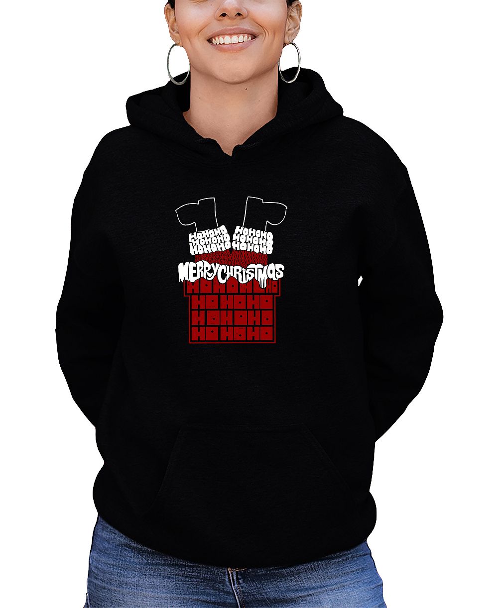 LA Pop Art Women's Chimney Santa Word Art Long-Sleeve Sweatshirt