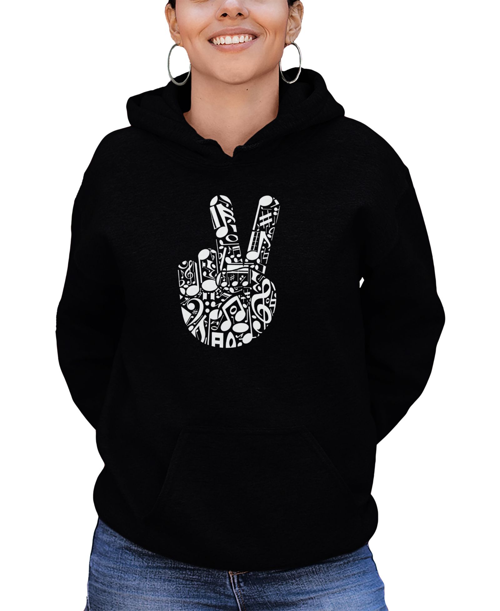 LA Pop Art Women's Peace Finger Notes Word Art Long-Sleeve Sweatshirt