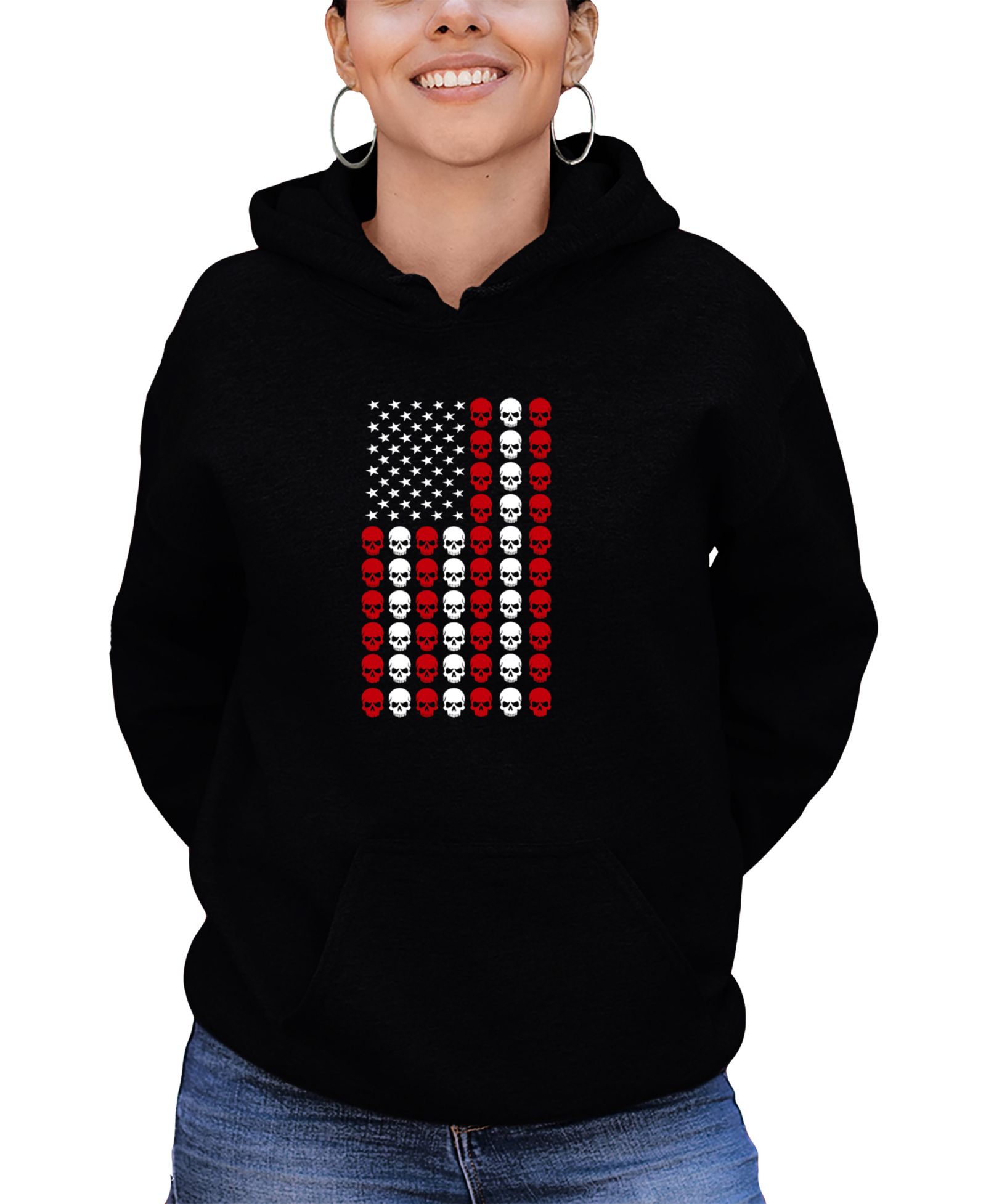 LA Pop Art Women's Skull Flag Word Art Long-Sleeve Sweatshirt