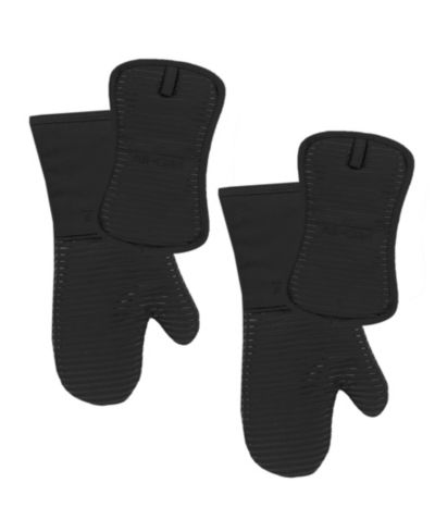 All-Clad Ribbed Silicone Cotton Twill Potholders Oven Mitts, Set of 4
