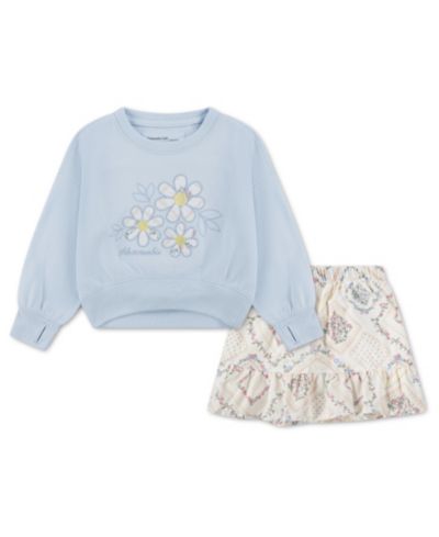 abercrombie kids Toddler Girls' 2T-5T Flower Fleece Crewneck Sweatshirt and Skort, 2-Piece Set