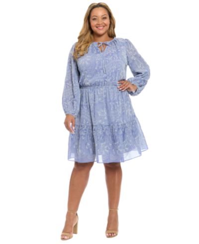 Женское платье London Times Plus Size Tie-Neck A-Line