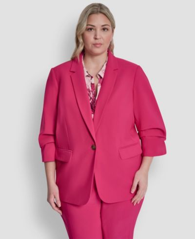 Блейзер DKNY Plus Size с одной пуговицей и сборными рукавами