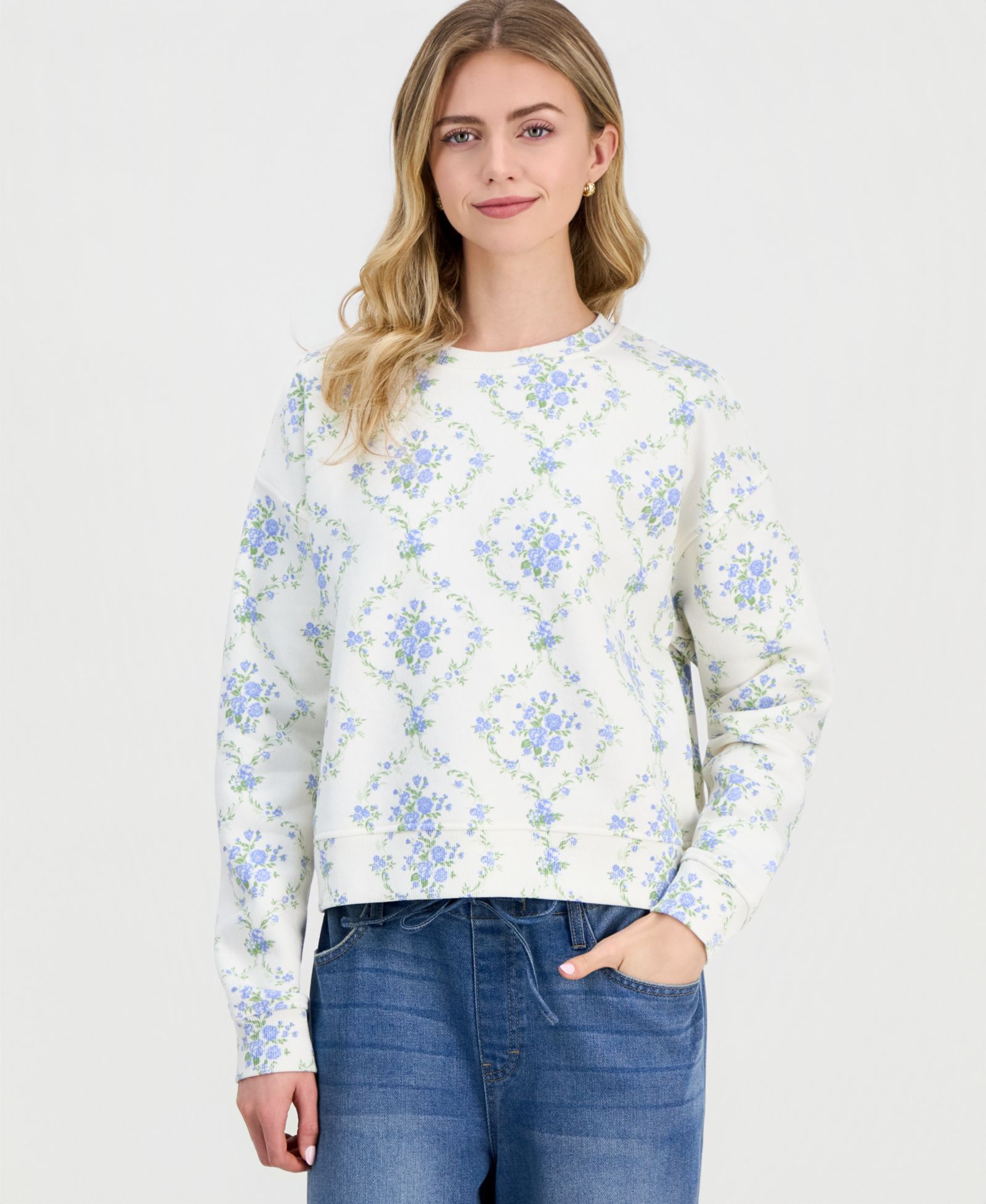 Rebel Veil Juniors' Printed Fleece Crewneck Sweatshirt